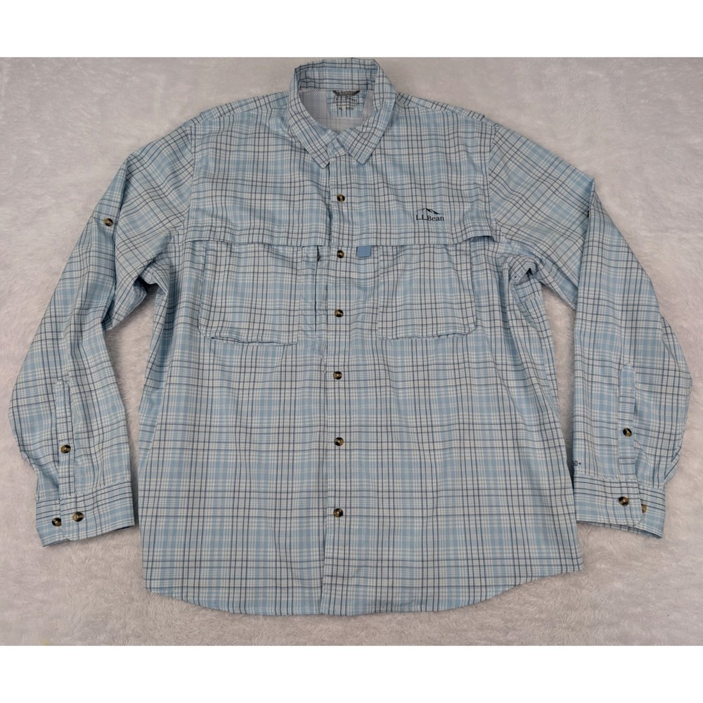 L.L. Bean Light Blue Plaid Button-Down Shirt